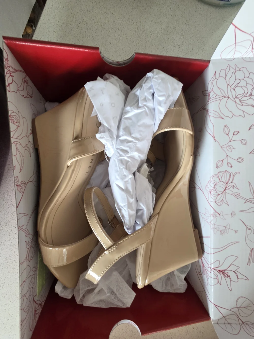 Journee Collection Nude Patent Wedge Sandals with Ankle Strap